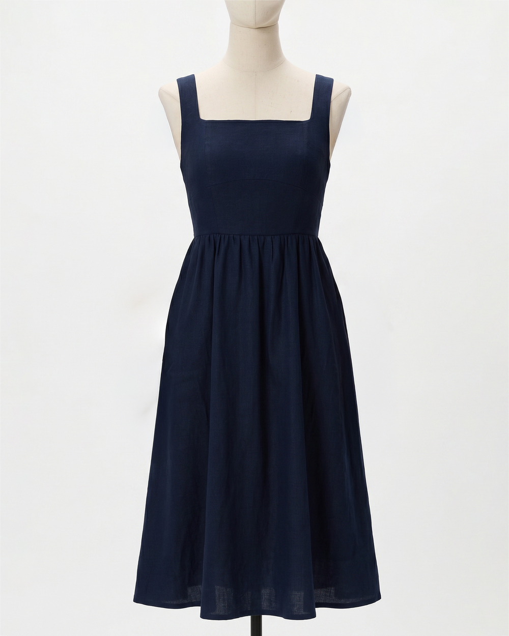 100% European Linen Fit & Flare Midi Dress